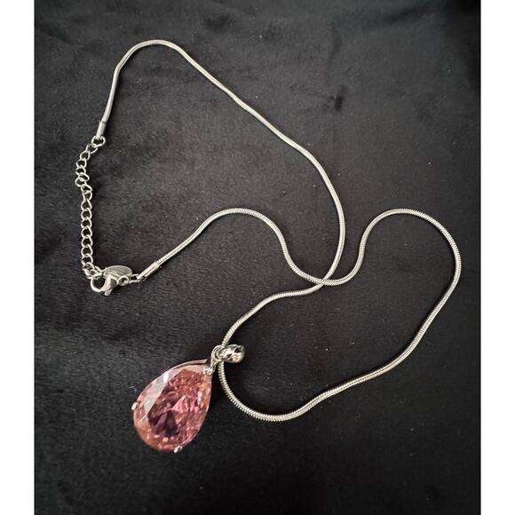 Pre-owned Pink Teardrop Pendant Necklace + New 18-20" Chain — Elegant Gift N122 - Picture 4 of 4